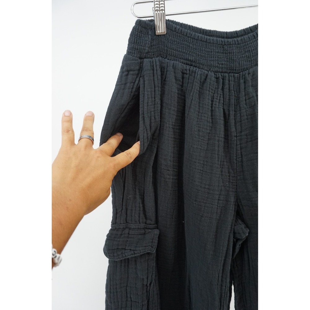 Aerie Cargo Pants Gauze Wide Leg Smocked Waist Coastal Loungewear Black Small - Picture 4 of 8